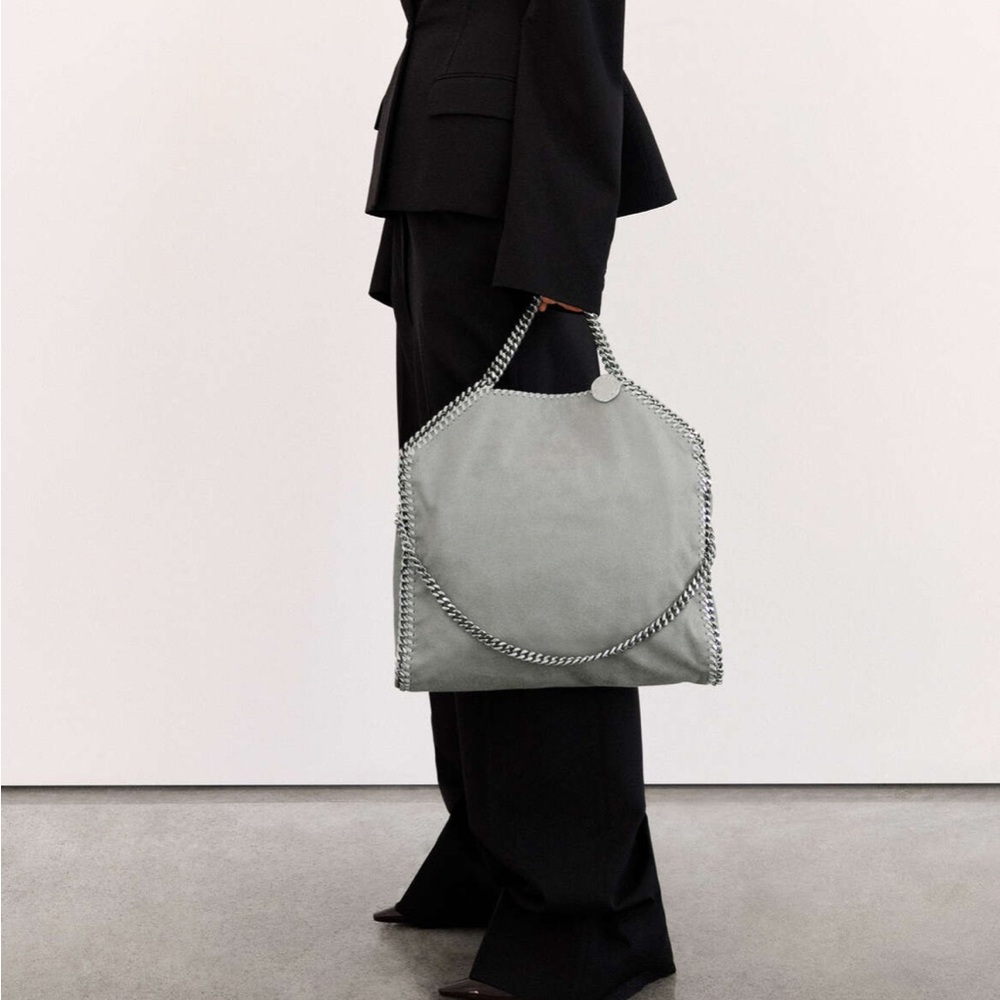 ♥️ Stella McCartney Falabella Gray/silver Vegan Leather Fold-Over Tote w/ Chain